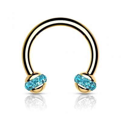 Piercing PVD horseshoe rond met steen 1.2x8x3 - goud aqua - LMPiercings