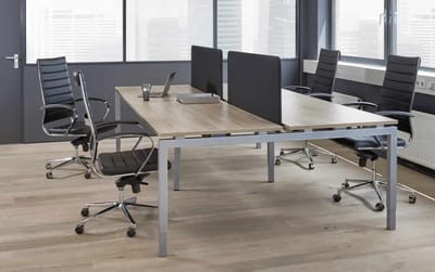 Hoogte verstelbare Bench werkplek Kubus breed 280CM bladkleur Beuken framekleur Aluminium (RAL9006) aantal werkplekken 4