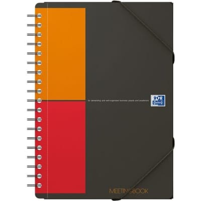 Oxford International vergaderboek, DIN B5, wit vierkant, 80 vel, spiraal gebonden, Optik papier, oranje/rood/grijs