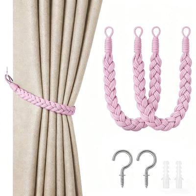 2-pack gordijnbanden - 60cm gordijnkoordgesp - handgeweven gordijnbanden - gedraaide gordijnbanden - met haken - geschikt voor thuis, kantoor, woonkamer, slaapkamer