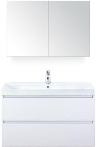 Maxx XL Badmeubelset 100 cm - Wit Hoogglans - Wastafel Just 1 Kraangat met Spiegelkast