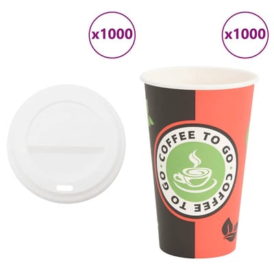 vidaXL - Papieren - koffiekopjes - met - deksel - 1000 - st - 16oz - 400 - ml