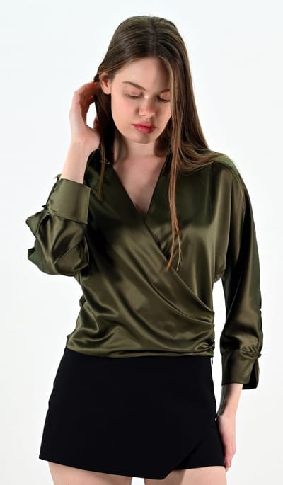 YesMooi - Kaki Satijnen Crop Top - M (38)