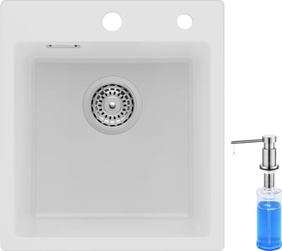 Auralum max Spoelbak voor keuken 40x45CM - Graniet Spoelbakken Met Zeepdispenser 300ML - Enkele spoelbak Wit - Met waterafvoersysteem - Voor 40 cm kast