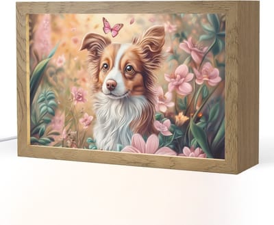 Nachtlampje 30x20 cm - Kinder lampje - Hond - Bloemen - Roze - Tafellamp kinderkamer - Slaapkamer lamp - Bedlamp kinderen - Kinderlampje stopcontact - Wandlamp babykamer - Nachtlampjes