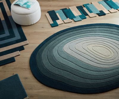 Flycarpets Laagpolig Abstract Vloerkleed - Puddle Ombre Wool Ovaal - Blauw 160x230 cm