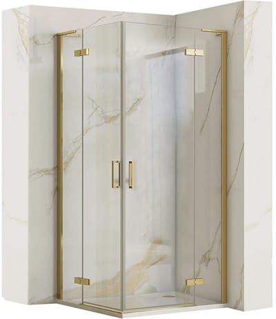 Rea Hugo Double Brush Gold 80X80 - 200 cm - Douchecabine - Vierkant - Geborsteld Goud