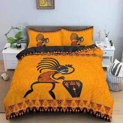 Afrikaanse Etnische Beddengoedset Oranje Boheemse Stijl Dekbedovertrek King Queen Vintage Vrouw Polyester Dekbedovertrek Voor Tieners Volwassenen AU Single(140x210cm)