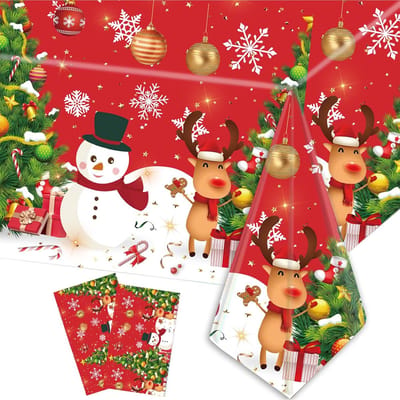 2 stuks plastic kersttafelkleed 137 x 274 cm sneeuwpop kerstboom sneeuwvlok rood tafelkleed kerst rechthoek waterdichte tafelkleed voor wintervakantie familie diner kerstfeest decoraties-Sneeuwpop eland