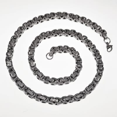 55cm Grieks Koningsketting Heren - Stalen Zilverkleur - Vierkant Schakelketting