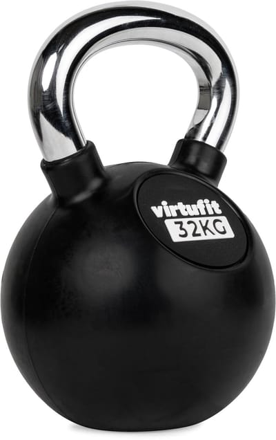 VirtuFit Kettlebell - Rubber/Chroom - 32 kg - Zwart - Sport Gewicht - Duurzaam Design - Ergonomische Handgreep - Geschikt voor CrossFit & Fitness - Conditietraining