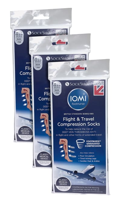 IOMI - 3 Paar Heren Vluchtsokken, Compressiekousen voor Opgezwollen Voeten - Zwart