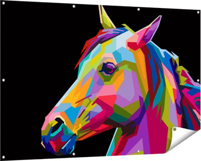 Gards Tuinposter Kleurrijke Paardenkop - Paard - Abstract - 150x100 cm - Tuindoek - Tuindecoratie - Wanddecoratie buiten - Tuinschilderij
