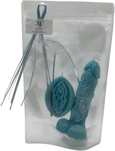 KV DESIGNS Piemel & Vagina Kaarsen Cadeauset - Kaarsen Cadeauset - Handgemaakt van Koolzaadwas - Erotisch Cadeau - Cadeauklaar Verpakt - aqua blauw