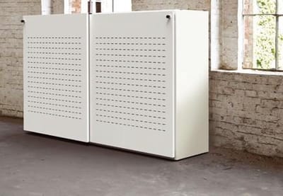 Akoestische schuifdeurkast breed 200CM diep 48CM hoogte 122CM framekleur Wit (RAL9010)