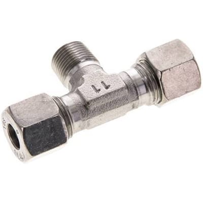 10S & R3/8'' RVS T-stuk Snijringkoppeling Buitendraad 630bar ISO 8434-1