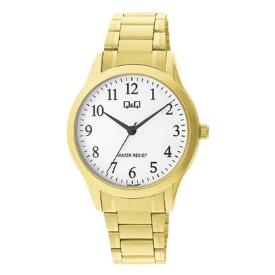 Q&Q C02A-006PY - Horloge - Analoog - Heren - Mannen - Stalen band - Rond - Metaal - Cijfers - Goudkleurig - Wit