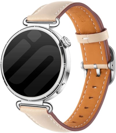 Strap-it Vierkant leren bandje geschikt voor Huawei Watch GT 6 - 41mm / GT 5 Pro - 41mm / GT 5 - 42mm / GT 4 - 41mm / Fossil Gen 6, 5e - 42mm / Charter HR / Q Venture Gen 4-3 / Xiaomi Watch S4 - 41mm / Withings ScanWatch 2, 1 & Light - Sterrenlicht