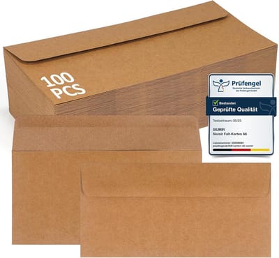 100 Kraftbruine Enveloppen Lang Formaat (C6 Lang) 220x110mm - Zonder Venster - Zwaar Papier 120g/m²