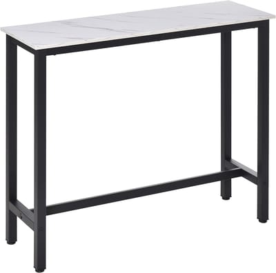 Lange Bartafel met Marmerlook Tafelblad en Zwart Metalen Frame - Eetbar voor Keuken of Woonkamer
