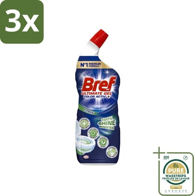 3 x Bref WC - Ultimate Gel Color Activ+ - Toiletreiniger - Citrus - 700 ml - Grootverpakking - Hygiëne Toilet - Toilet Reinigen - Toilet Reinigingsgel - Toilet Reinigingsproduct - Toilet Kalk Bestrijden