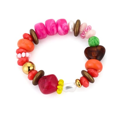 Kleurrijke Elastische Kralenarmband Dames – Stainless Steel – Multicolor – Nikkelvrij & Hypoallergeen – 17,5 cm