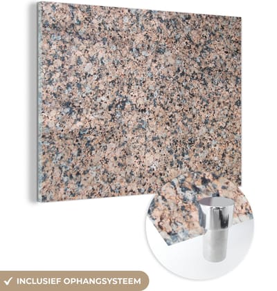 MuchoWow® Glasschilderij 160x120 cm - Schilderij acrylglas - Graniet - Steen - Patroon - Design - Bruin - Grijs - Foto op glas - Schilderijen