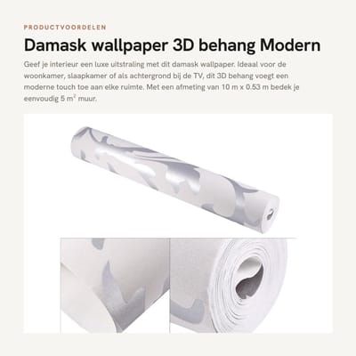 Dailygoods - Damask wallpaper - 3D behang - Modern design - Goud/Zilver - Barok patroon - Geschikt voor woonkamer en slaapkamer - 10m