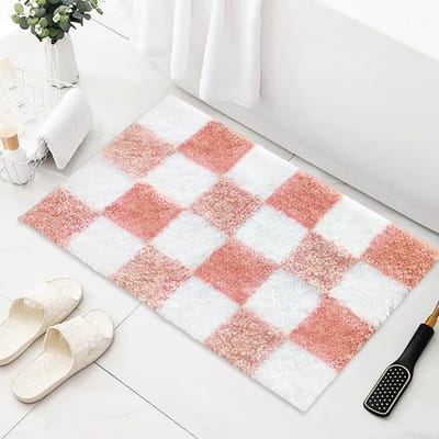Extra Soft - Non Slip - Fluffy Absorbent Microfiber Bath Mat voor Badkamer - Wasbare Badkamer Mat - Schattige Badmat voor Douche Tray - Gecontroleerd Roze - 50x80cm