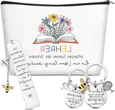 Farewell Gift voor Leraren, Bedankje voor Educators, Geprinte Make-up Tas, Sleutelhanger en Boekenlegger voor Afstuderen