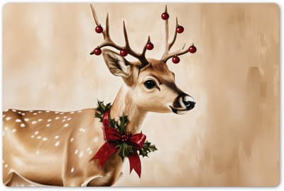 Placemats 45x30 cm - Placemat kunststof - 1 stuk - Gewei - Kerst - Rendier - Rood - Borden onderleggers - Decoratie voor op tafel - Keuken tafeldecoratie accessoires - Vinyl onderlegger - Tafelversiering