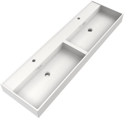 Brauer Gravity Wastafel - 160 cm - met 2 Spoelbakken en 2 Kraangaten - Mineraalmarmer Zijdeglans Wit