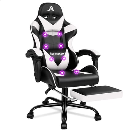 ALFORDSON Bequemer & Massage-Gamer-Stuhl: Verstellbare Rückenlehne (90°-150°) + 8-Punkt-Massage. Optimale Unterstützung für Kopf, Schultern & Taille. Ideal für Arbeit, Gaming & Entspannung.