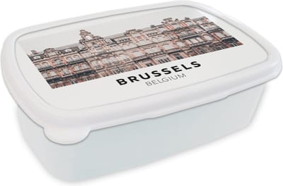 Broodtrommel Wit - Lunchbox - Brooddoos - België - Brussel - Huizen - 18x12x6 cm - Volwassenen