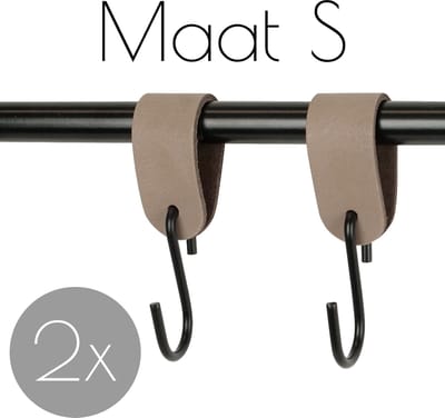 2x Leren S-haak hangers - Handles and more® | TAUPE - maat S (Leren S-haken - S haken - handdoekkaakje - kapstokhaak - ophanghaken)