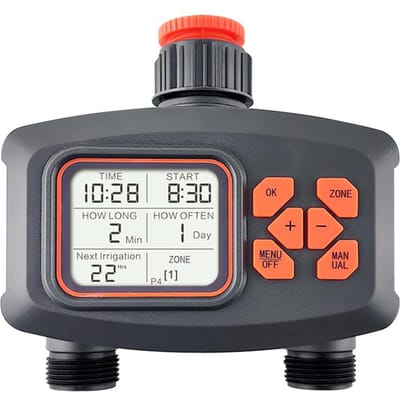 Minuterie d'eau pour tuyau d'arrosage, minuterie d'arrosage intelligente, 2 sorties, grand écran LCD Programmable gris foncé