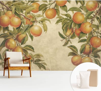 Wallfluent Behang - Fruittakken Muurbehang - 312x219 cm - Groente Behang - Voor liefhebbers van modern design en interieurarchitectuur - Behang Voor op kantoor, voor de woonkamer, voor de hal - Behangrol Bloemen en planten