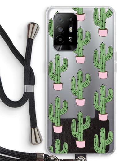 Case Company® - Hoesje met koord geschikt voor Oppo A94 5G hoesje met Koord - Cactus Lover - Telefoonhoesje met Zwart Koord - Bescherming aan alle Kanten en Over de Schermrand