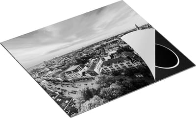 Chefcare Inductie Beschermer Groningen Skyline Stad bij Zonsondergang - Zwart Wit - 60x50 cm - Afdekplaat Inductie - Kookplaat Beschermer - Inductie Mat