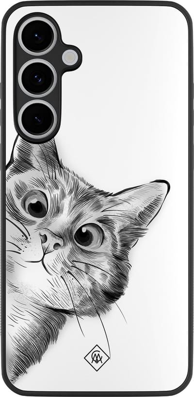 Casimoda® hoesje - Geschikt voor Samsung Galaxy S24 FE - Peekaboo Kat - Zwart TPU Backcover - Kat - Grijs