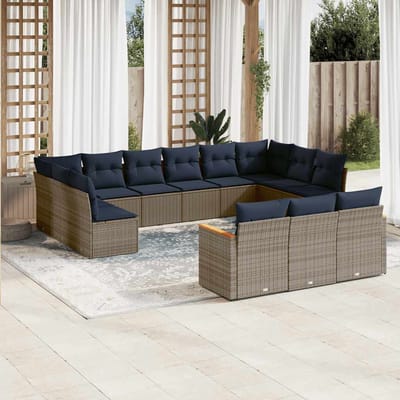 vidaXL - 13-delige - tuinbankset - met - kussens, - grijs - polyrotan