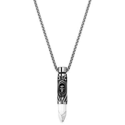 Rico Zilverkleurige Ketting met Kogelhanger van Wit Turkoois met Schedel