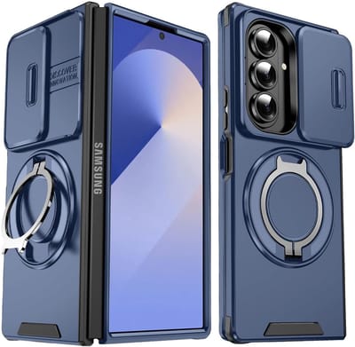 Armor Tough [360° draaibare ringstandaard] [compatibel met Magsafe] Hoesje Geschikt voor: Samsung Galaxy Z Fold 7 - Ingebouwde dia camera cover - Hybrid - Blauw