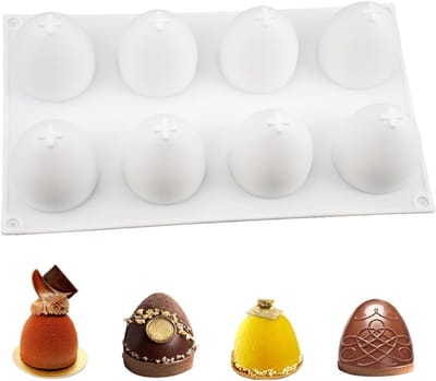 Eieren Mallen voor Pasen en Kerst, Silicone Mousse Vorm met 8 Holes voor Chocolade, Jelly en Creatieve Ambachten (Wit 5.6×5.6×6.2cm/Cavity)