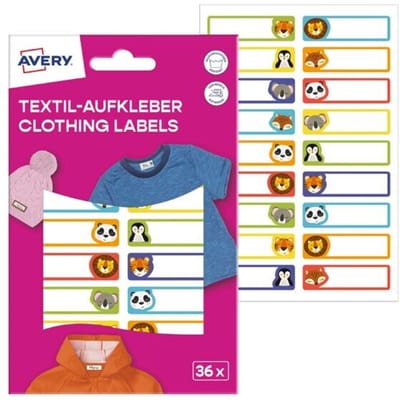 AVERY Textiel-etiketten voor kleding, 13 x 45 mm, Dieren