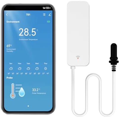 Slimme thermometer en hygrometer met wifi en externe sonde voor vriezer en aquarium