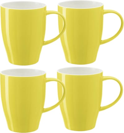 Bellatio Design Koffie mokken/bekers Paris - 4x - porselein - met oor - geel - 350 ml