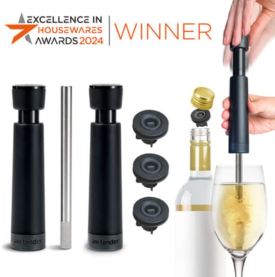 Airtender Wine Lovers Pack | Vacuümpomp | Wijnbeluchter | 3 + 1 Vacuümstopper | 1 + 1 GRATIS RVS FILTERBUIS | Winnaar Excellence in Housewares Award | Made in Holland