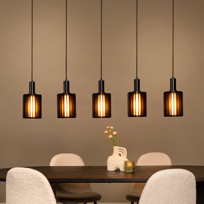 Lucide Hanglamp Lambres, zwart Lengte 164 cm Glas/metaal 5-lamps.