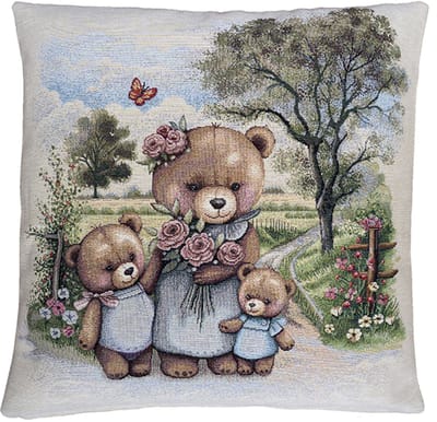 Kussenhoes - Luxe gobelinstof - Mama Beer met beren kindjes - 45 x 45 cm